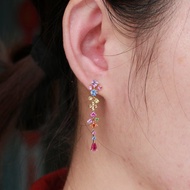 精靈的寶石調色盤彩色寶石耳環彩色藍寶石彩色剛玉莎弗萊長耳環