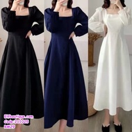 Woman Long Sleeve Square Neck Ins Style Overknees Maxi Gown Dress 211025