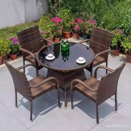 Combination Villa Rattan Chair Rattan Outdoor Balcony Tea Table Household Three-Piece Set Steel Thic