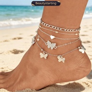 BEAUTYSTARTING 4/5Pcs/Set Bohemia Gold Color Butterfly Anklet Set For Women Multilayer Star Heart Pe