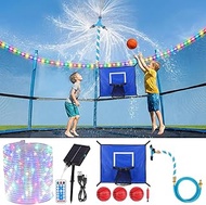 3-in-1 Trampoline Accessories Kit: Kids Basketball Hoop with 3 Mini Balls，360°Rotating Water Sprinkl
