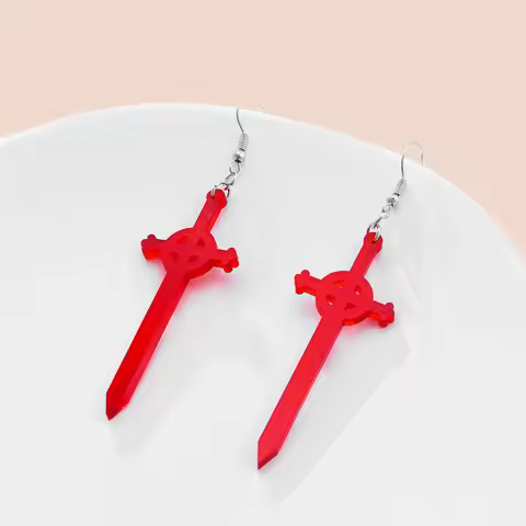 Adventure Time Sword Earrings Fashion Red Acrylic Dropearring for Cartoon Fans Cosplay Party Girl Wo