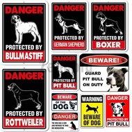 Warning Sign Protected Pitbull Dog Pet Lover Home Door Plaque Beware of Dogs Poster Metal Tin Sign I