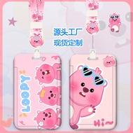 Pink Anime Loopy Plastic Card Holder With Retractable Lanyard YOYO Access Pass ID Holder name tag