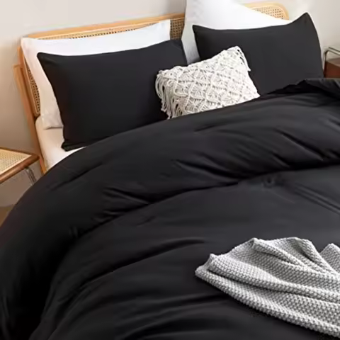 KinSize Comforter Set Blk 3pcs Blk Comforter and 2 Pillowcases All Season BeddinLightweight Bedsprea