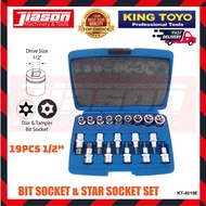 KING TOYO KT-4019E / KT4019E / KTSWS-19 19PCS 1/2" Bit Socket & Star Socket Set