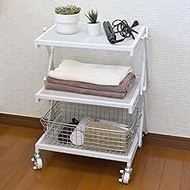 Yamazen LOW-3 (WH) Wagon (Folded), Ready to Use (Complete Main Unit, Just Attach Casters), 3 Tiers, 