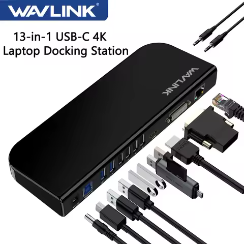 Wavlink USB 3.0 4K Universal Laptop Docking Station USB-C Hub Dual Monitor HDMI/DVI/VGA Video Displa