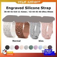 Leapard Engraved & Slim Silicone Strap For iWatch 38-40-41-S10 11 42mm / 42-44-45-46 Ultra 49mm Tali