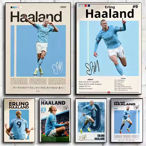 Football Star E-Erling H-Haaland Poster Aesthetic Wall Art Canvas Room Decoration Items Bedroom Deco