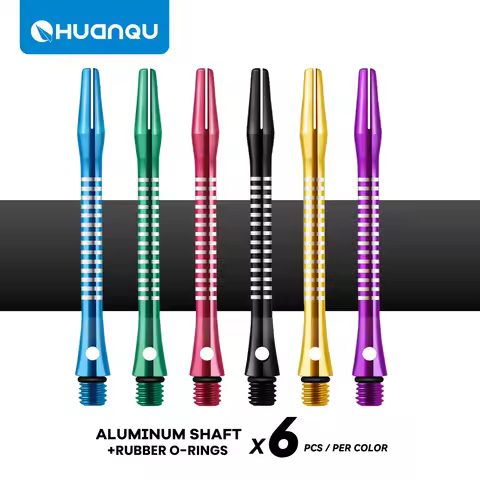 Huanqu Set of Six Aluminum Alloy Dart Shafts, Total Length 53mm, Standard 2Ba Thread, Multiple Color