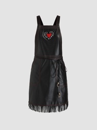 Cider Heart Fringe Faux Leather Dress