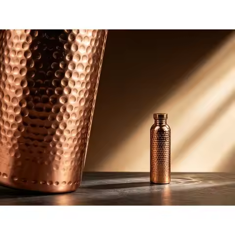 Hammered Copper Tone Sport Water Bottle Electroplated Inner Liner Smooth Anti‑Odor Drinking Bottle