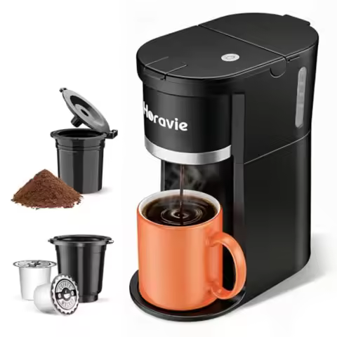 Small Sgle Serve Coffee Maker Fast Brew One Cup Coffee Mache for K Cup and Grounds 6 to 12 oz. Brew 