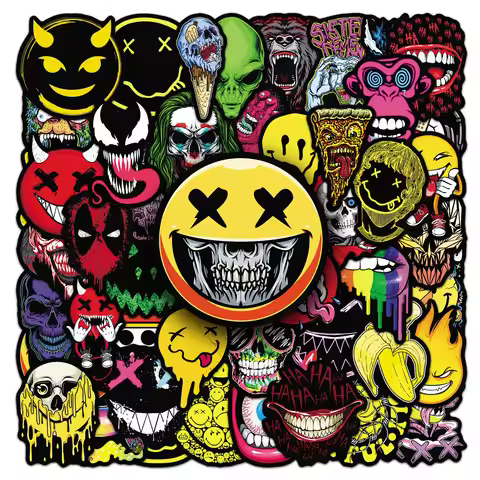 52Pcs Funny Face series Cartoon Cute Waterproof Sticker Skateboarding Retro home decal Sticker