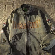 SEA YADOU   แจ็คเก็ตยีนส์เก่าล้างแจ็คเก็ตหลวมย้อนยุคสไตล์ฮ่องกง