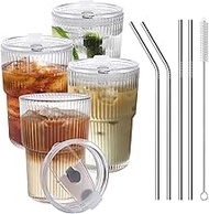 HIGIINC Iced Coffee Cups With Lids and Straws 4 Pcs, 16 OZ Unbreakable Glasses Drinking Set,Clear Pl