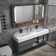 ‍🚢Light Luxury Stone Plate Double Basin Bathroom Cabinet Combination Simple Modern Bathroom Mirror Cabinet Set Hand Wa00
