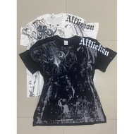Affliction Y2K Style Black Cotton Tee - Pure Cotton Tops for Couples