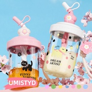 UMISTYDREAMUM9U Water Bottles, Straw Dust Cap 580ML Drinking Cup, Kawaii Portable Handle High-capaci