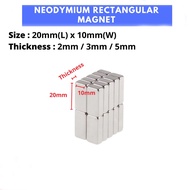 20mm x 10mm x 2mm/3mm/5mm Rare Earth Neodymium Rectangular Magnet