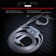 KZ T8 Tuninglevel Electron Tuning Dual Mic Upgrade Earphone Cables Silver Plated IEM Wire 0.78mm 3.5