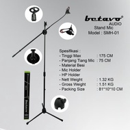 Stand Mic Panjang Tripod Tiang + Holder Hp Betavo SMH 01 Besi Lentur