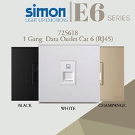 Simon E6 Series Telecommunication Outlet (1 GANG DATA OUTLET CAT 5e / CAT 6) | White Black Champagne