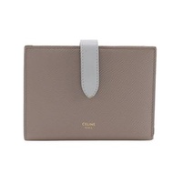 二手CELINE中型皮帶皮夾，對折式，灰色皮革，按扣設計，男女通用