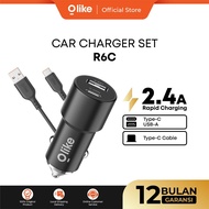 OLIKE Car Charger R6S R6C Set + Cable | Dual USB Fast Charging 2.4A Car Charger Free C or Micro Cabl