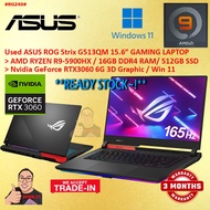 #RG240 USED ASUS ROG Gaming Laptop G513QM AMD R9 RYZEN 9 5900HX 16G 512GB SSD NVIDIA GEFORCE RTX3060