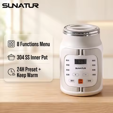 SUNATUR 700W Rice Cooker Electric 600ml Cooking Pots Multi Cooker Stew Pot Slow Cooker Portable Soup