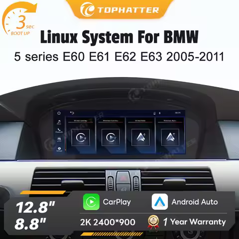 8.8" Wireless CarPlay Android Auto Car Multimedia Linux Player Display For BMW 5 Series E60 E61 E62 