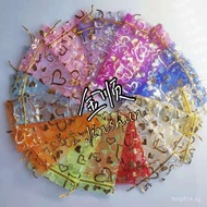 Mesh Bag with Gold Stamping Heart, Peach Heart Mesh Bag, Jewelry Bag, Drawstring Mesh Bag, Snow Mesh