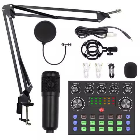 BM800 Condenser Microphone Kit Computer Sound Card Streaming Voice Changer Microphone Mobile Phone V