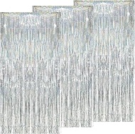 3PCS Glitter Curtain Decoration, Laser Silver Tinsel Curtains, Glitter Curtain Fringe, Foil Fringe B