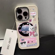 Trendy Music Cat Pattern Phone Case Compatible for IPhone11 12 13 14 15 Pro Max 7 8 Plus X XR XS MAX SE 2020 Luxury Soft Shockproof Case