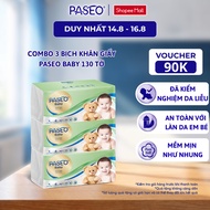 [Combo of 3 packs] PASEO Baby Tissues 130 Sheets/Pack Soft and Smooth Safe for Sensitive Skin (3 Lay