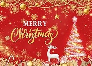LYRYGS Merry Christmas Backdrop Christmas Red Gold Photography Background Xmas Tree Snowflake Banner