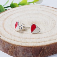 925 Silver Heart Ear Stud with Enamel Paint / Subang Telinga Love Perak 925 (ET1,2)