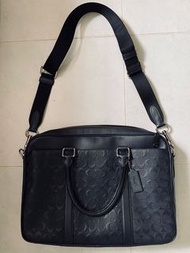 Coach black monogram leather shoulder bag laptop bag briefcase 🖤 黑色壓花真皮側孭袋 公事包 電腦袋