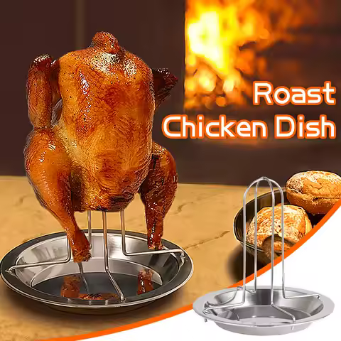 Chicken Roaster Rack With Bowl Carbon Steel Beer Can Chicken Turkey Roaster BBQ Grill Holder Tray Ca