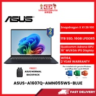 ASUS-A1607Q-AMN055WS-BLUE-SNAPDRAGONX-X1-26-100,16GBR5OB,1TBSSD.16"WUXGA,QUALCOMM,W1164,2YRS,H&S