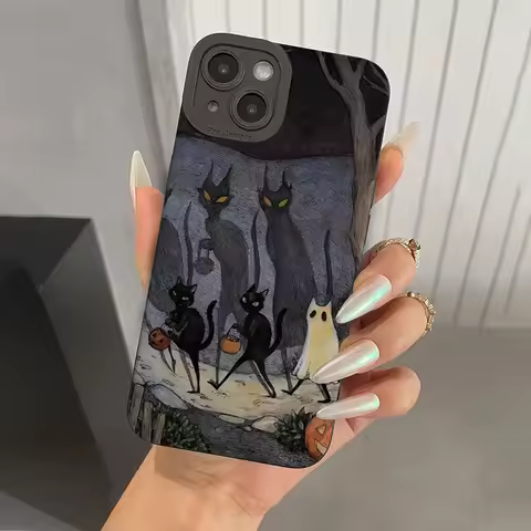 Cartoon Dark Funny Monster Cat Phone Case For Samsung Galaxy A56 A55 A34 A54 A33 A53 A52 S25 S24 Ult