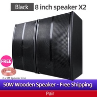 A pair 8 inch Passive Speaker 50W 2-Way Full-Range Full frequency DJ PA Audio Suitable Home Theater Amplifier Speaker,Living Room,Live Sound,Karaoke,Bar,Church,Wooden box