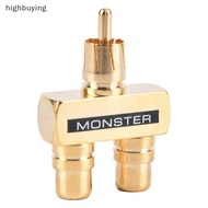 【HBSG】 Copper Gold Plated RCA Audio Video Splitter 1 Male to 2 Female Converter Adapter Hot