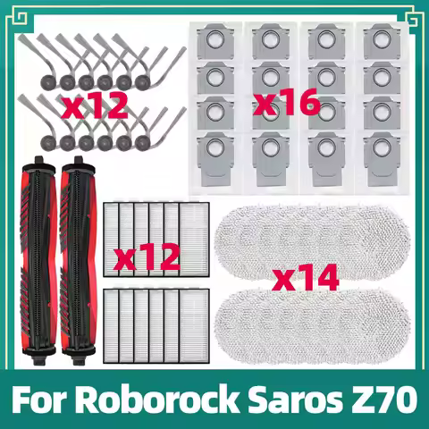 Fit For Roborock Saros Z70 Vacuum Cleaner Replacement Kits Side Brush HEPA Filter Mop Cloth Dust Bag