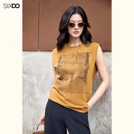 Brown Women's T-shirt Sleeveless SIXDO round neck (Brown Rainy Equation Cotton Tshirt)