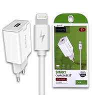 SMART CHARGER KIT MAIMI-T7 KIT-IOS-2.4A-SINGLE USB- DATA CABLE 1M-WHITE-ORIGINAL