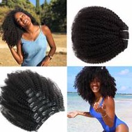 4B/4C Afro Kinky Curly Hair Extensions ผมแท้บราซิลเลียนเวอร์จิ้น, Spiral Curl Clip-In Hair Extension